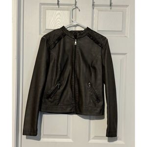 Maurices Womens Metallic Faux Leather Moto Jacket Distressed Racer Medium Zip Up